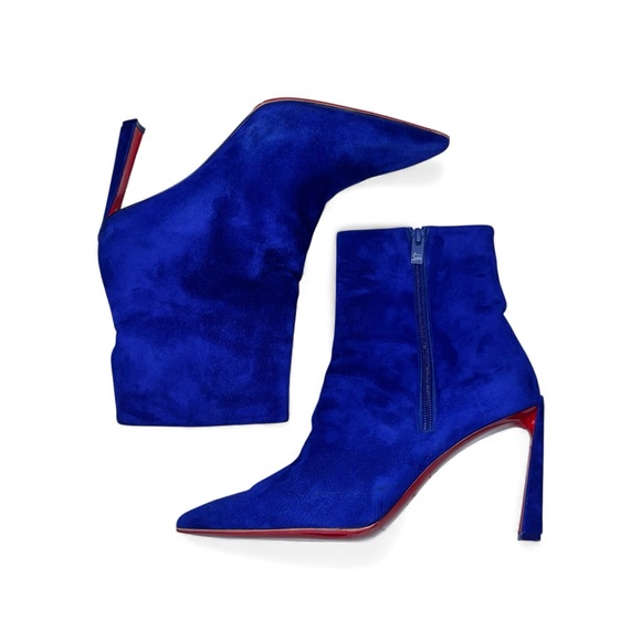 Christian Louboutin Condora Blue Suede Pointed Toe Booties EU40 Heeled Boots EUC - Picture 8 of 14